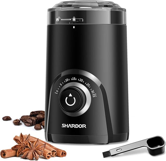 SHARDOR Electric Coffee Grinder, 70g Large Capacity Spice Grinder with Visual Timing Knob for Precise Grind, Quiet Coffee Bean Grinder for Espresso, French Press, Herbs and Grains, Black