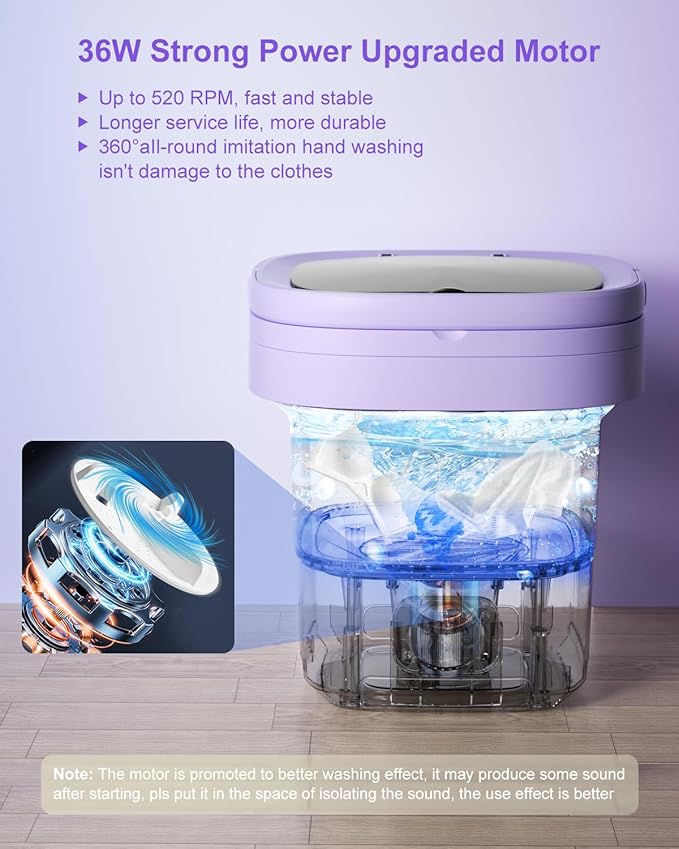 16L Portable Washing Machine, Folding Clothes Washer with Spin Basket & 3 Modes | Mini Washer for Underwear, Socks, Baby Clothes | Compact Washing Machine for Apartments, RV & Travel, Home (Purple)