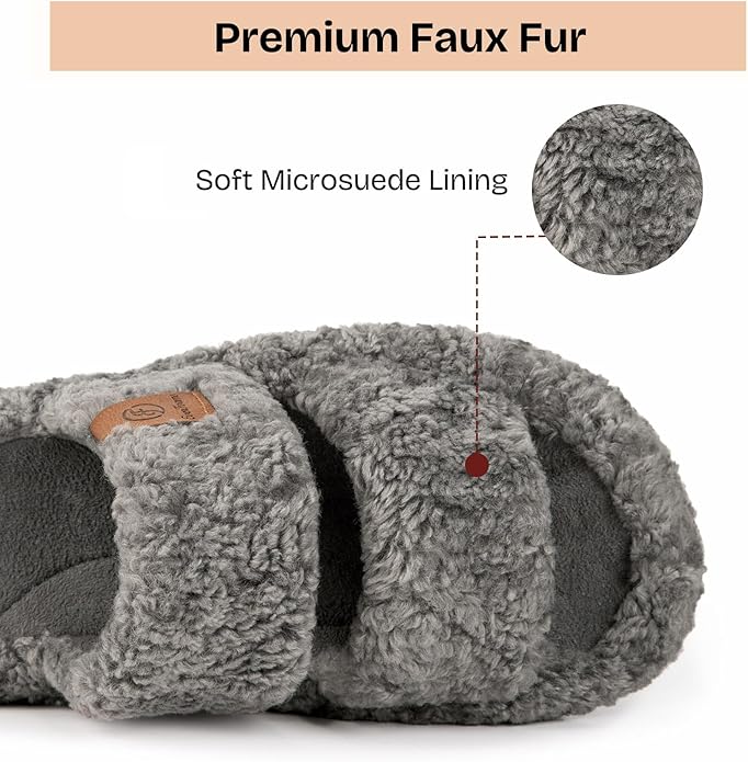 EverFoams Womens Fuzzy Open-toe Slippers Soft Comfy Memory Foam Indoor House Shoes