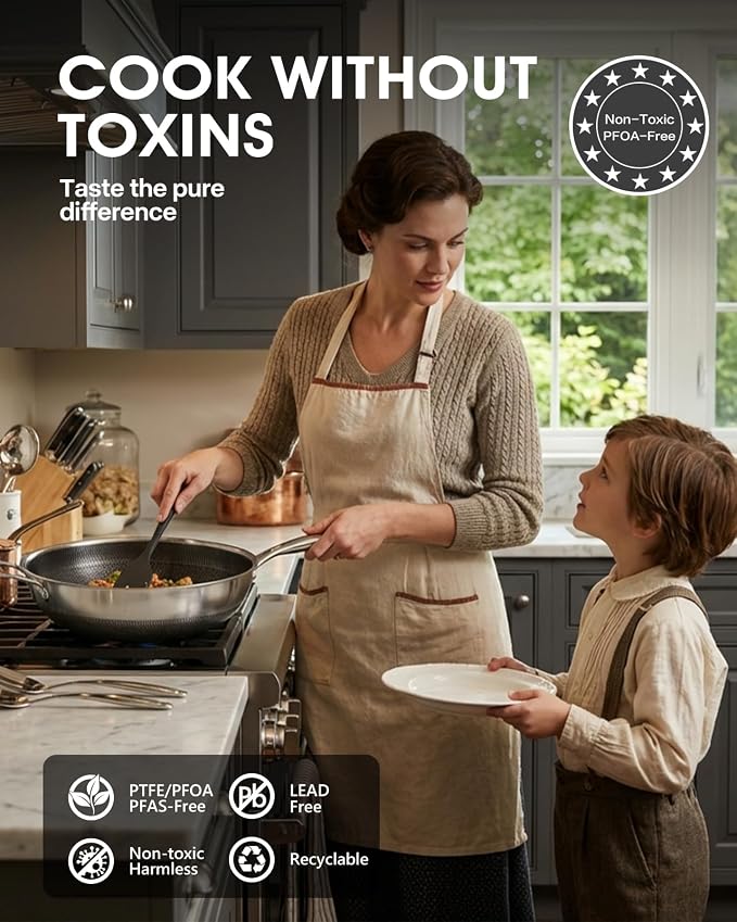 Stainless Steel Non Stick Frying Pan with Lid - PFOA Free | Induction Compatible | Oven & Dishwasher Safe | Stay Cool Handle | Versatile for All Stovetops | Gift
