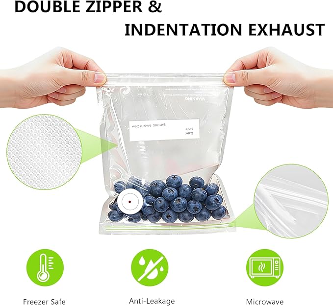 Reusable Vacuum Sealer Bags for Food – 30 Pack 10.2 * 13.4 Inches, Leak-Proof & BPA-Free, Includes 3 Free Bag Clips, Ideal for Food Storage, Freezer & Handheld Vacuum Sealer Compatible | Leak-Proof