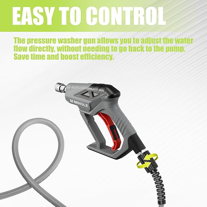 M MINGLE Sewer Jetter Kit for Pressure Washer 200 FT, Drain Cleaner Hose with Power Washer Gun, 1/4 Inch NPT Corner Rotating and Button Nose Sewer Jetting Nozzle, Orifice 4.0, 4.5