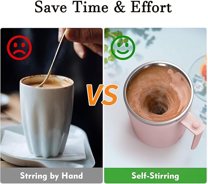 Self Stirring Mug, 12.2 oz Self Stirring Coffee Mug with Magnetic Stirrer & Anti-Sedimentation, Rechargeable Auto Magnetic Coffee Mug for Coffee, Milk, Hot Cocoa (Pink)
