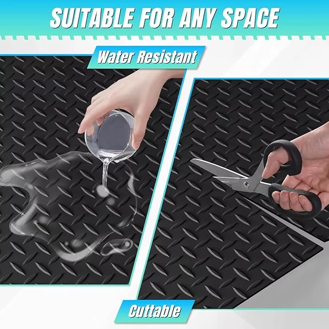 Heavy Duty Diamond-Plate Rubber Flooring Roll 4x10 FT, Multi-Purpose Waterproof Anti-Slip Floor Mat, Easy to Clean Under Equipment, Mats for Garage, Gym, Stable, Basement, Kennel