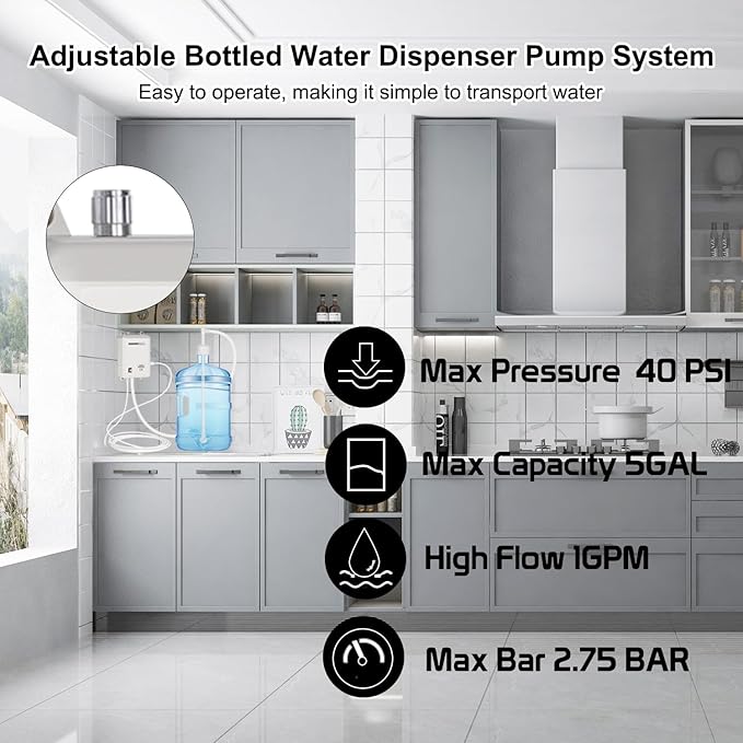 Bottle Drinking Water Dispenser Pump System for Home,110V Refrigerator Water Pump Adjustable Speed for Kitchen,5 Gallon Water Bottled Jug Dispensing Pump for Ice Coffee/Tea Maker