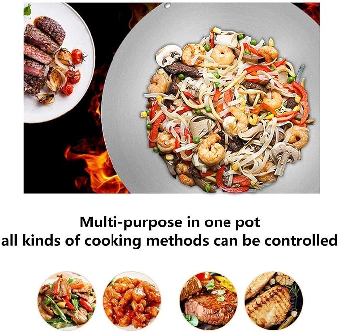 Round Bottom Wok Fry Pan Non Stick Frying Pans Binaural Stainless Steel Wok Thicken Gas Stoves,Old-Fashioned Iron Pot Home Wok Suitable for Restaurants Banquets Frying Pa(