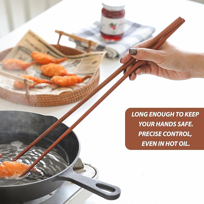 Donxote Wooden Noodles Kitchen Cooking Frying Chopsticks 16.5 Inches Brown Extra Long Set of 2 Pairs