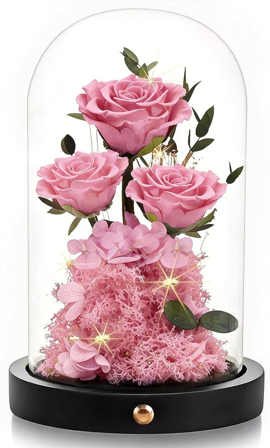 Agrul Mothers Day Flowers Roses Gifts for Mom,Forever Preserved Flower Rose in Glass Dome Fresh Flowers for Delivery Mothers Day Roses Gifts for Wife Women Mom Grandma from Daughter/Pink Rose