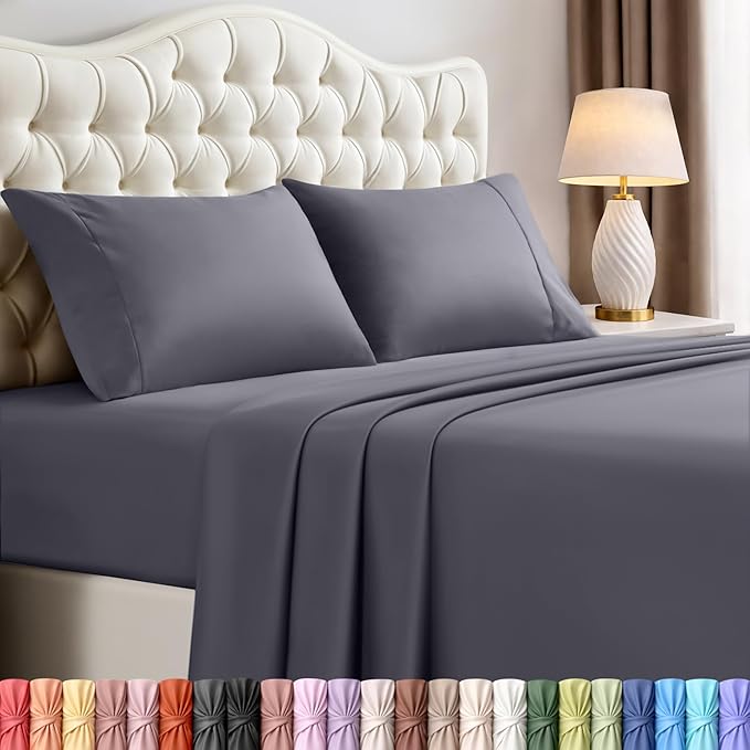 Utopia Bedding California King Size Sheet Set – 4 Piece Bed Sheets, Soft and Breathable Microfiber, Includes 1 Fitted Sheet, 1 Flat Sheet and 2 Pillowcases – Oeko Tex (Grey)