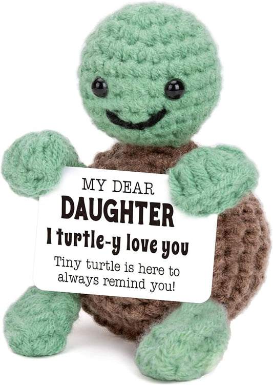 Mini Funny Turtle Mothers Day Daughter Gifts from Mom Dad, Birthday Gifts for Adults Daughter in Law Bonus Step Teen Girls, I Love You Small Cute Stuff Things, Handmade Emotional Crochet Turtle