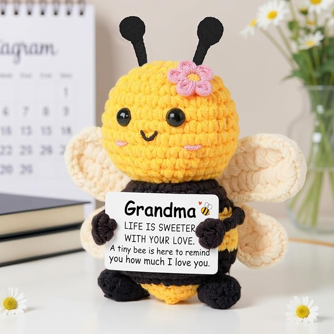 Mothers Day Grandma Gifts from Granddaughter Grandson, Birthday Gifts for Grandma - Cute Handmade Crochet Bee - Valentines for Grandmother, Emotional Support Crochet Decor