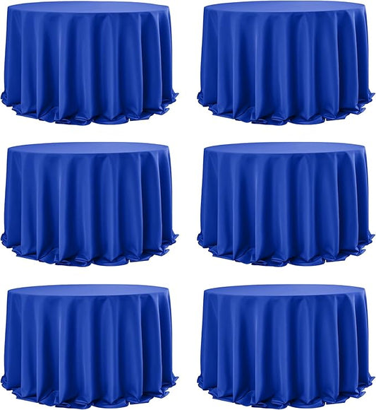 6-Pack Royal Blue Round Tablecloths, 132 Inches, Stain-Resistant Polyester for 6-8 Ft Round Tables - Washable Table Covers for Weddings, Banquets, Birthday Parties, Events
