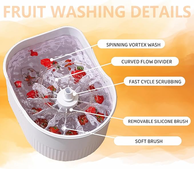 Fruit Cleaner Spinner, Large Fruit Washer Spinner, Fruit Cleaner Spinner with Fruit Washer Bowl and Brush, Vegetable Fruit Spinner Washer,Fruit and Vegetable Scrubber (White)