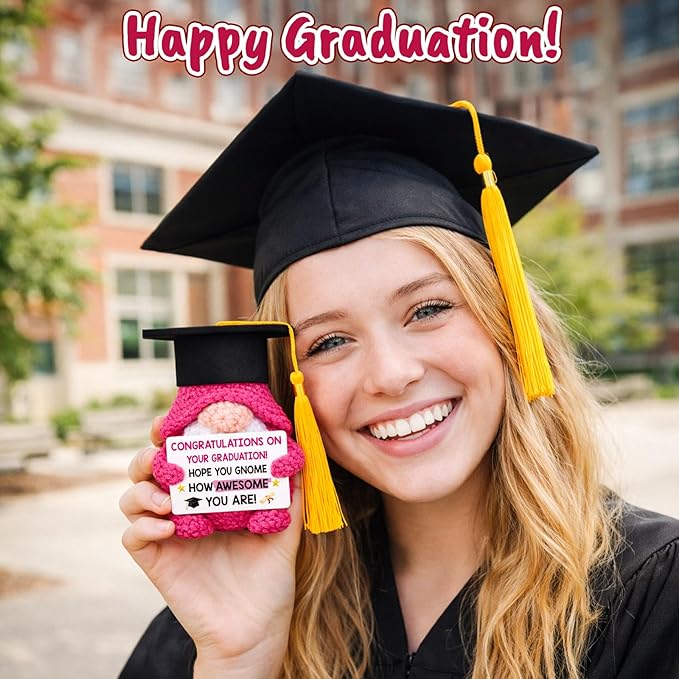 Graduation Gifts Her Women - Class of 2026 Funny Handmade Crochet Gnome Gift for Pre K Prek Kindergarten Preschool Grade Middle High School College Graduate for Him Girls Boys