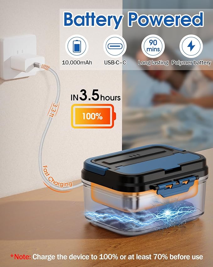 Cordless Electric Lunch Box for Adults – Battery-Powered Heated Lunch Box with 1.2L Stainless Steel Container, Timer Function, and Leak-Proof Food Warmer for Work, Travel & Office(Aqua Blue)