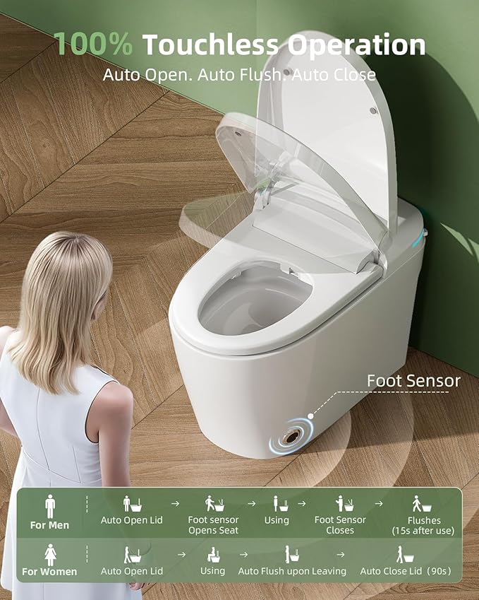 Smart Toilet with Bidet Built In, One Piece Toilet with Auto Open & Close Lid and Dual Flush, Heated Seat, Remote Control, Modern Electric Toilet with Water Tank, Foam Shield, Warm Dryer, 1.28GPF