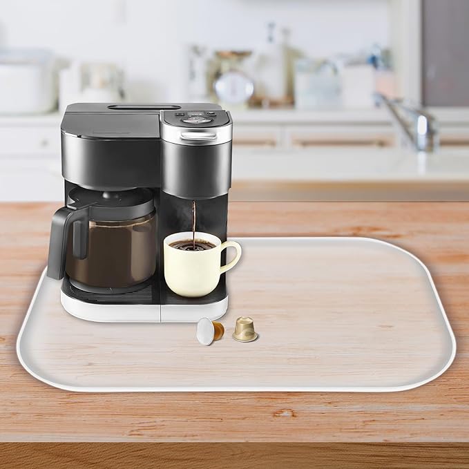 TOHONFOO Silicone Coffee Maker Mat with Lip, 24'' x 16'' Heavy Duty Coffee Maker Mat for Countertops, Coffee Tray Fit Under Coffee Machine Appliance Automatic Machines Espresso Accessory, Translucent