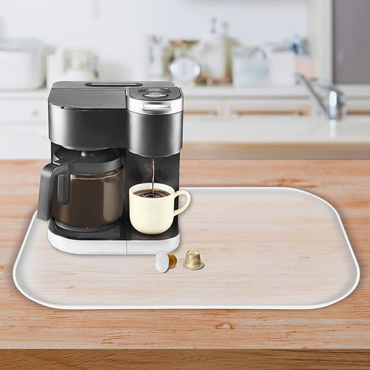 TOHONFOO Silicone Coffee Maker Mat with Lip, 24'' x 16'' Heavy Duty Coffee Maker Mat for Countertops, Coffee Tray Fit Under Coffee Machine Appliance Automatic Machines Espresso Accessory, Translucent
