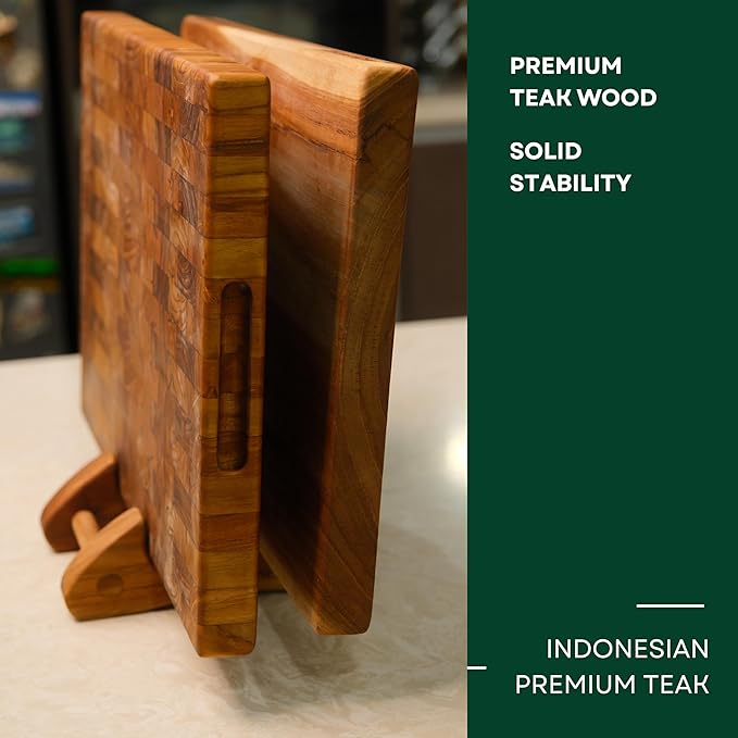 Chopping Board Stand – Teak Wood – Premium Handmade Holder Organizer for Boards, Drying Rack, Single or Dual Slot, Fits Thick Boards, Air-Dry Base (2 Slots (1.3 in Thickness))