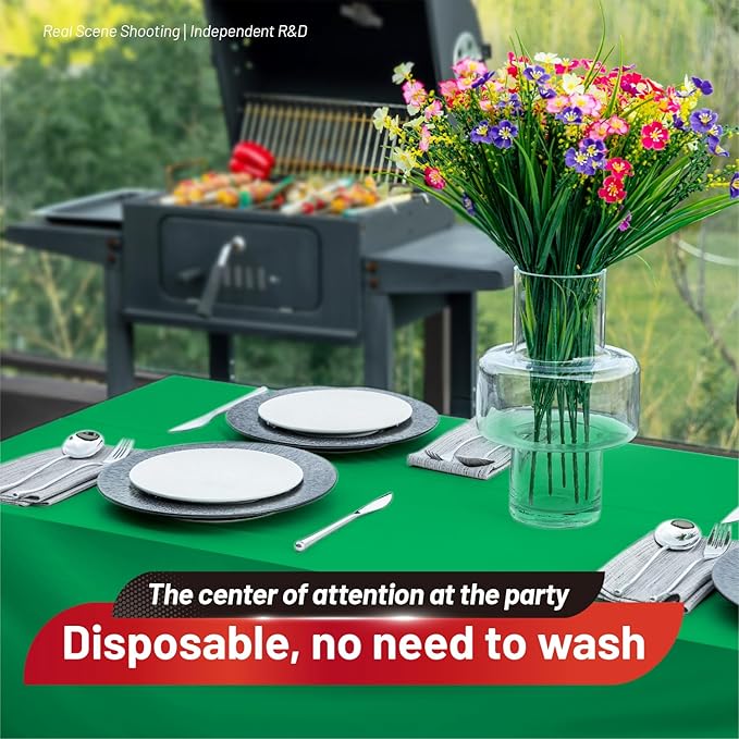 Plastic Table Cloth, 110 Ft X 54 in Plastic Table Cloth Disposable Green Tablecloth Premium PEVA with Any Cut Sliding Cutters Disposable Tablecloth for Picnics, Parties, Birthdays, Festivals