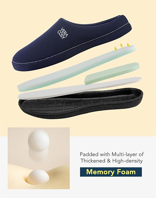 VeraCosy Men's Moccasin Slippers Comfy Soft Durable Slip-on Indoor Memory Foam House Shoes