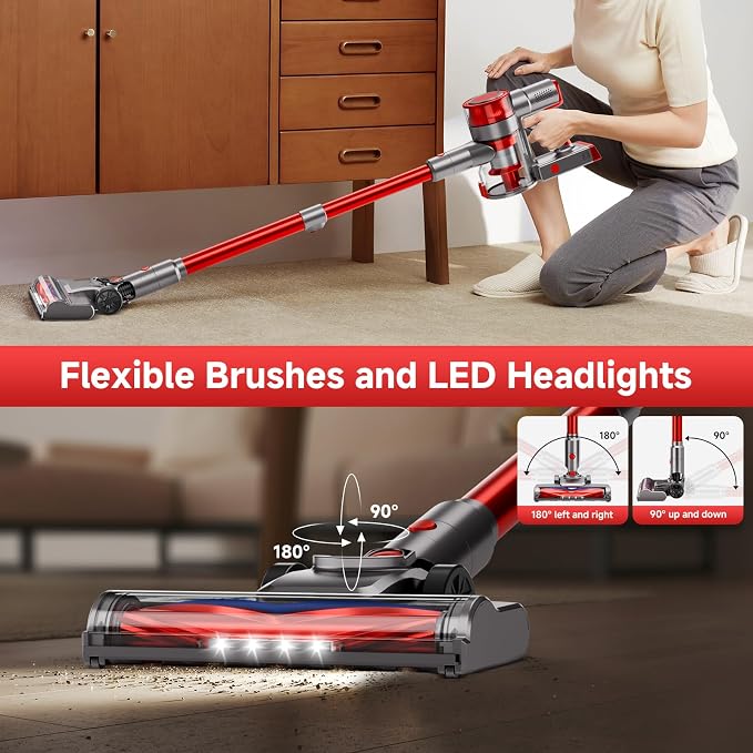 Cordless Vacuum Cleaner, Powerful Stick Vacuum Cleaner for Home with Rechargeable Battery, 6-in-1 Lightweight Handheld Vacuum, 45 Mins Runtime for Hardfloor & Carpets Pet Hair