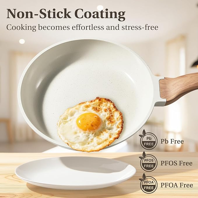 Sweetcrispy Pots and Pans Set, 25 Pcs Nonstick Cookware Set, Induction Kitchen Cooking Set, Non-Toxic Frying Pans & Saucepans (PFOA/PFOS Free) Beige