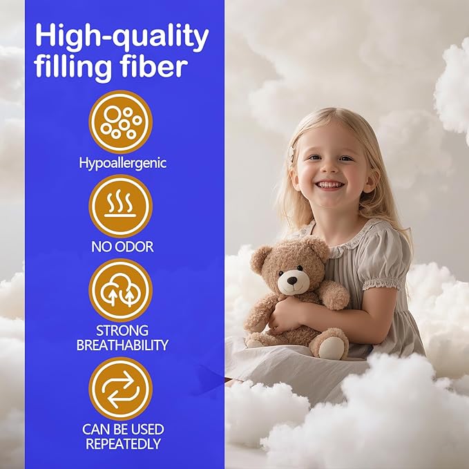 1kg/35.27oz Polyfill Stuffing for Stuffed Animals,Toys, Cloud Decorations, and More Crafts - Hypoallergenic Soft Pillow Filling Stuffing, High Resilience Fill Fiber, Machine Washable, Natural White
