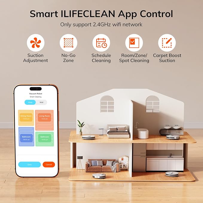 ILIFE A30s Robot Vacuum, 10000Pa Max Suction | LiDAR Navigation, Home Mapping, No-Go Zone, 150 Mins, App, Voice and Remote Control, for Hard Floor, Carpet and Pet Hair