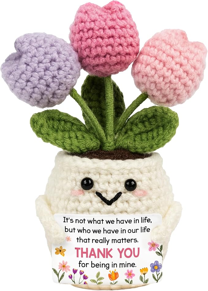 Best Friend Friendship Gifts for Women - Funny Mothers Day Birthday Gifts for Friends, Bestie, BFF, Bestfriend, Female, Girls - 5.51'' x 4.13'' Knitted Positive Tulip Flowers Friend Crochet