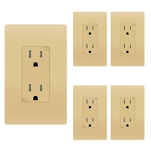 ENERLITES Elite Series Decorator Receptacle Outlet Child Safe Tamper-Resistant, Self-Grounding, Residential Grade, 15A 125V, UL Listed, Wall Plate Included, 61501-TR-GDWP5P, Gold (5 Pack)