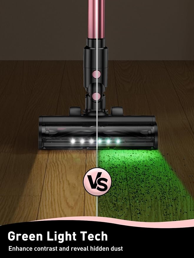 VICEASE Cordless Vacuum Cleaner, 8 in 1 Powerful Suction Lightweight Vacuum Cleaner for Home, LED Display, 3 Suction Modes, 45Mins Detachable Battery Stick Vacuum for Hard Floor Carpet Pet Hair, Pink