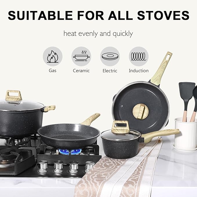 GiPP Ceramic Pots and Pans Set Non Stick - 18 Pcs Nonstick Cookware Set, Non-toxic Healthy Kitchen Cooking Set w/Frying Pans Set, Dishwasher Safe, PFAS PTFE PFOA PFOS Free, Dark Gray