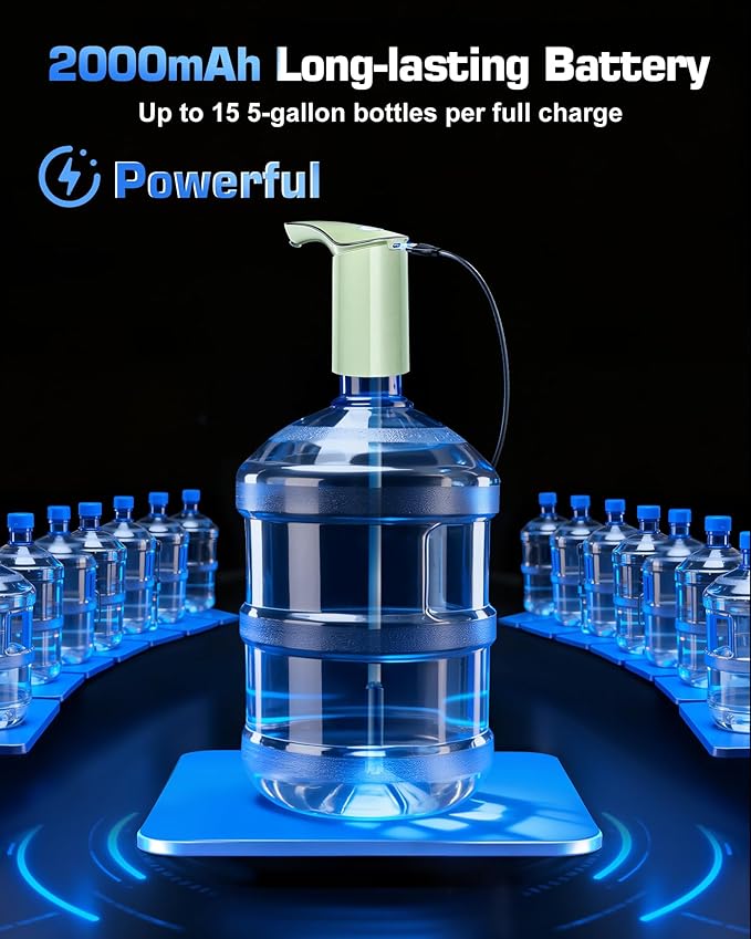 Redsack Rechargeable Water Dispenser Pump for 5 Gallon Bottle, Electric USB-C Large Flow Water Jug Dispenser, Portable Automatic Submersible Bottle Pump Silent Operation for Camping Home (Yellow)