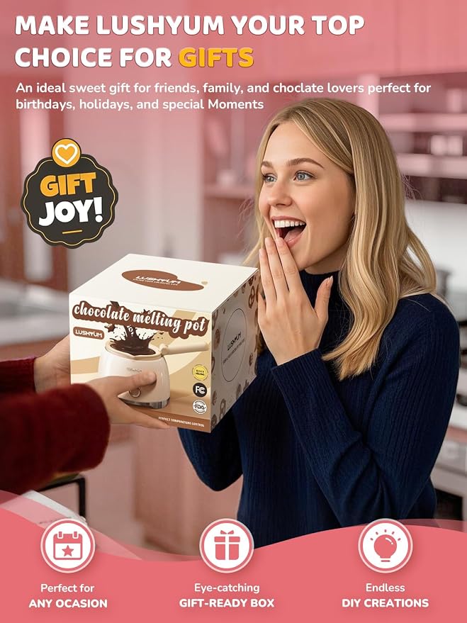 Electric Chocolate Melting Pot with 2 Insert Pots, 4-Cup Chocolate | Even Heating & Fast Melting, BPA-Free Silicone, Easy Clean, Less Waste, Ideal for Chocolate & Candy Melts, Parties & Fondue