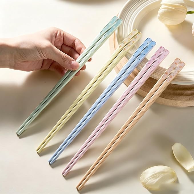 Fiberglass Chopsticks with Floral Pattern – Reusable, Heat-Resistant, Lightweight, Non-Slip, Dishwasher Safe 5 Pairs Chop Sticks for Sushi Noodles Ramen