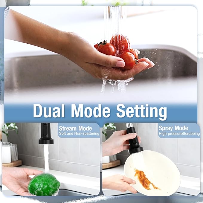DJS Kitchen Faucets with Pull Down Sprayer Matte Black - Single Handle 1 or 3 Holes Spring Kitchen Sink Faucet with Deck Plate for Farmhouse RV Vessel Basin