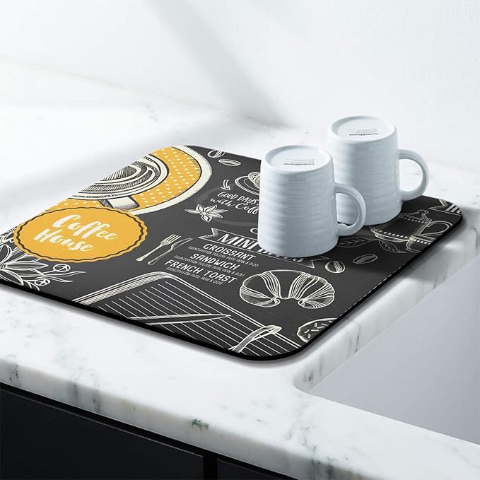 Coffee Bar Mat Accessories for Countertop Absorbent Hide Stain Rubber Backed Dish Drying Mats for Kitchen Counter Draining Pad Decor Gift(18x16in)