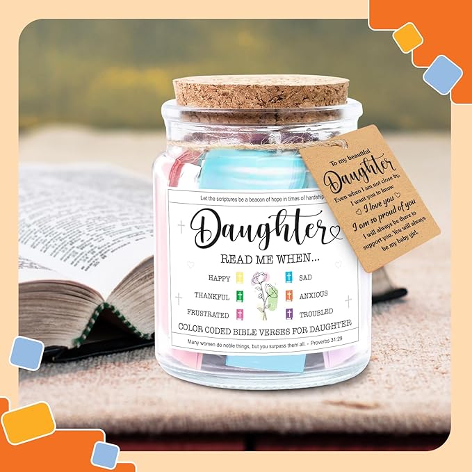 NewEleven Mothers Day Gifts for Daughter - Inspirational, Birthday, Confirmation Gifts For Daughter, Teen Girl, Adult Daughters - Daughters Birthday Gift Ideas From Mom, Dad - Bible Verse Jar