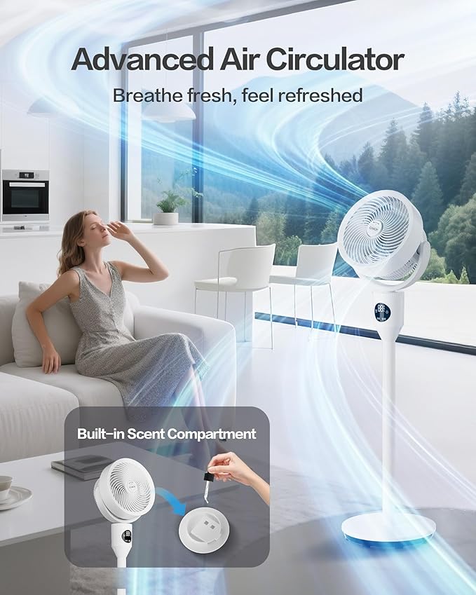 Candy Standing Fan for Bedroom, 3 Heights Adjustable Pedestal Fan with Remote, 90° Oscillating Floor Fan, 8 Speeds & 3 Modes, 25dB Quiet Room Fan, 12H Timer, for Dorm, Home, Office