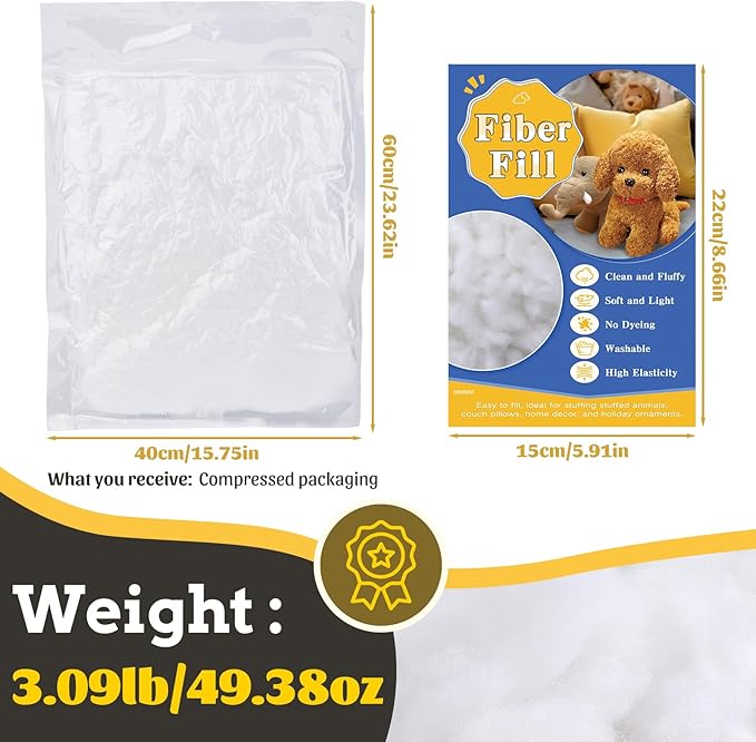 49.4oz Polyfill Stuffing, Fluffy Pillow Stuffing for Stuffed Animals, Couch Cushion, Cloud Decorations, Stuffing for Stuffed Animals Craft, Pillow Filling Stuffing for Pillows Crafts Pet Bed