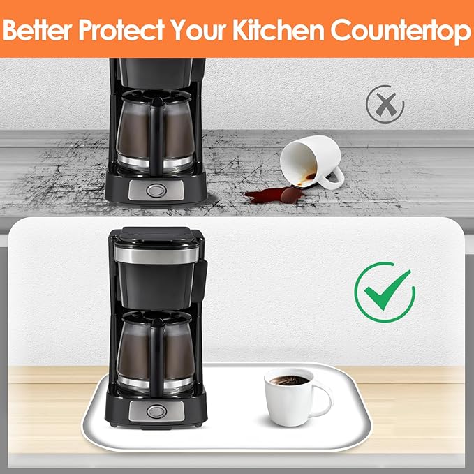 TOHONFOO Silicone Coffee Maker Mat with Lip, 17.4'' x 10.6'' Heavy Duty Coffee Maker Mat for Countertops, Coffee Tray Fit Under Coffee Machine Appliance Automatic Machines Espresso Accessory, White