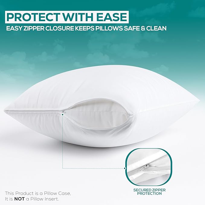 Utopia Bedding Premium 100% Waterproof Pillow Protectors with Zipper Standard Size (Set of 40), Bed Bug and Dust Mite Proof Zippered Pillow Covers, Pillow Encasement Cases, White