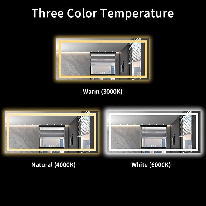 LOAAO 72"X32" LED Bathroom Mirror with Lights, Anti-Fog, Dimmable, Backlit + Front Lit, Lighted Bathroom Vanity Mirror for Wall, Shatter-Proof, Memory Function, Tempered Glass, ETL Listed