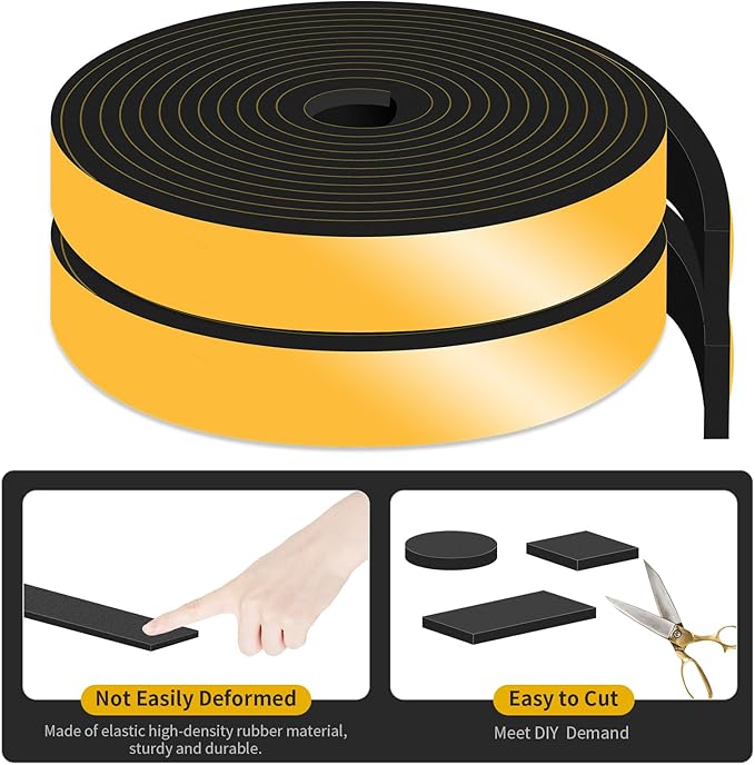 Weather Stripping Door Seal,Weather Stripping,Soundproof,Cold Insulation,High Density CR Foam Insulation Tape for Door, Front Door Frame, Windows,Sliding Door (Black, 1 in x 1/4 in x 66Ft)