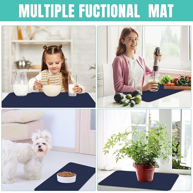 WISELIFE Coffee Mat Super Absorbent Dish Drying Mat Bar Accessories Match with Coffee Machine Large Drying Mats for Kitchen Counter 12" W x 19" L, Blue