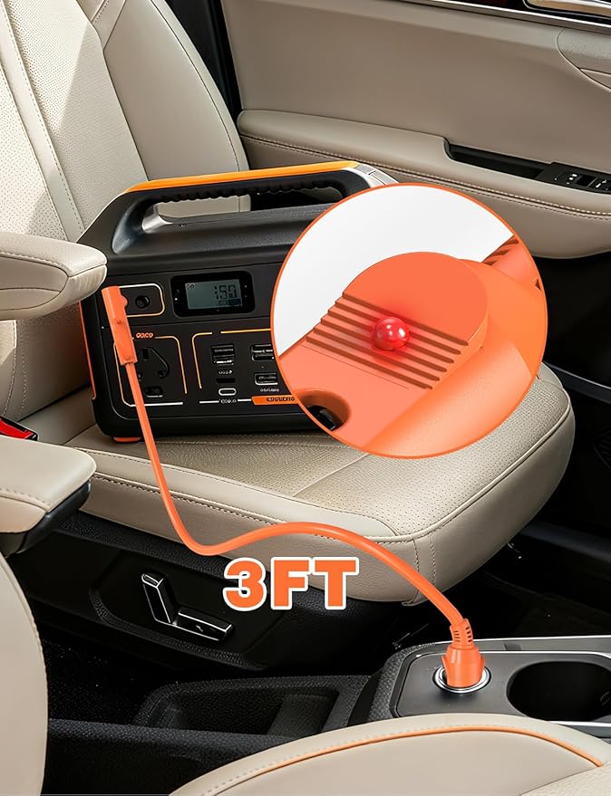 3FT Car Charging Cable 14AWG Compatible with Jackery Portable Power Stations, Explorer 3000 Pro/2000 Plus/1500/1000 v2, DC8020 & DC7909 Plug, Car Cigarette Lighter Charging Cable