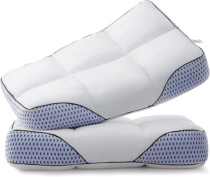 Glaciman Firm Shredded Memory Foam Bed Pillows, Ergonomic Neck and Shoulder Support for Back and Side Sleepers, Machine Washable, Breathable Mesh Gusset, Queen 15 x 25 x 4 Inch, Pack of 2