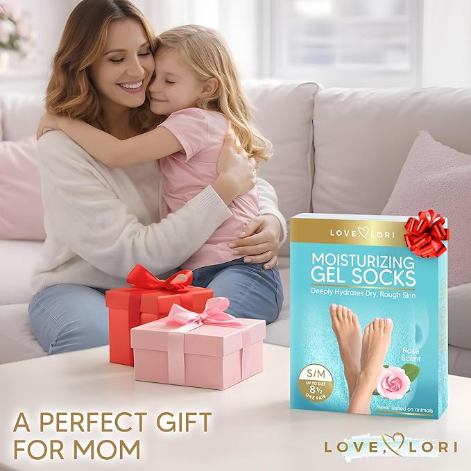 Moisturizing Socks (Up to Size 8.5) - Mothers Day Gifts for Mom - Infused with Vitamin E & JoJoba Oil - Gel Silicone Aloe Foot Care Socks - Spa Self Care Gifts for Women