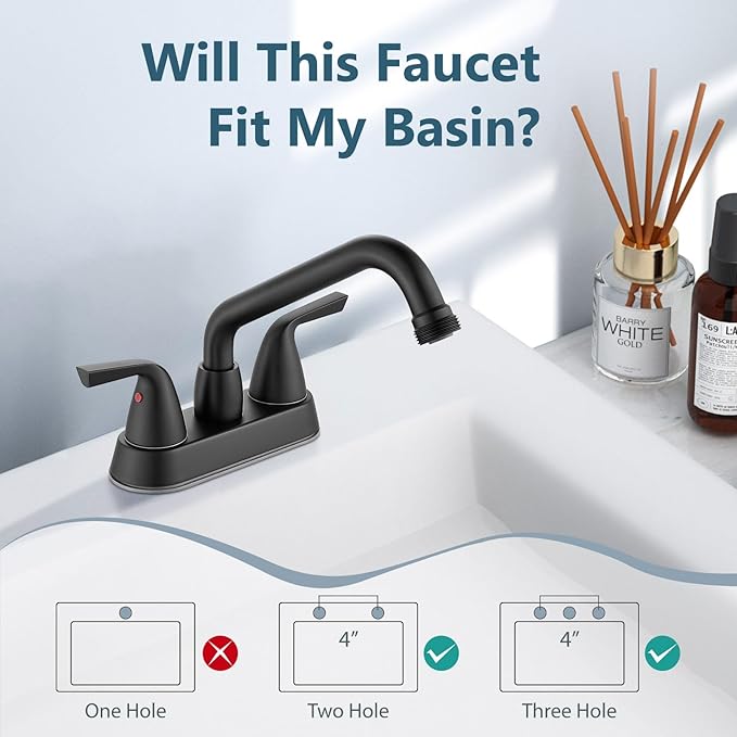Aolemi Laundry Sink Faucet 4 Inch Centerset, Utility Sink Faucets with Swivel Spout and 3/4" NPT Threaded End, 2-Handle Faucet for Laundry or Utility Room, Matte Black